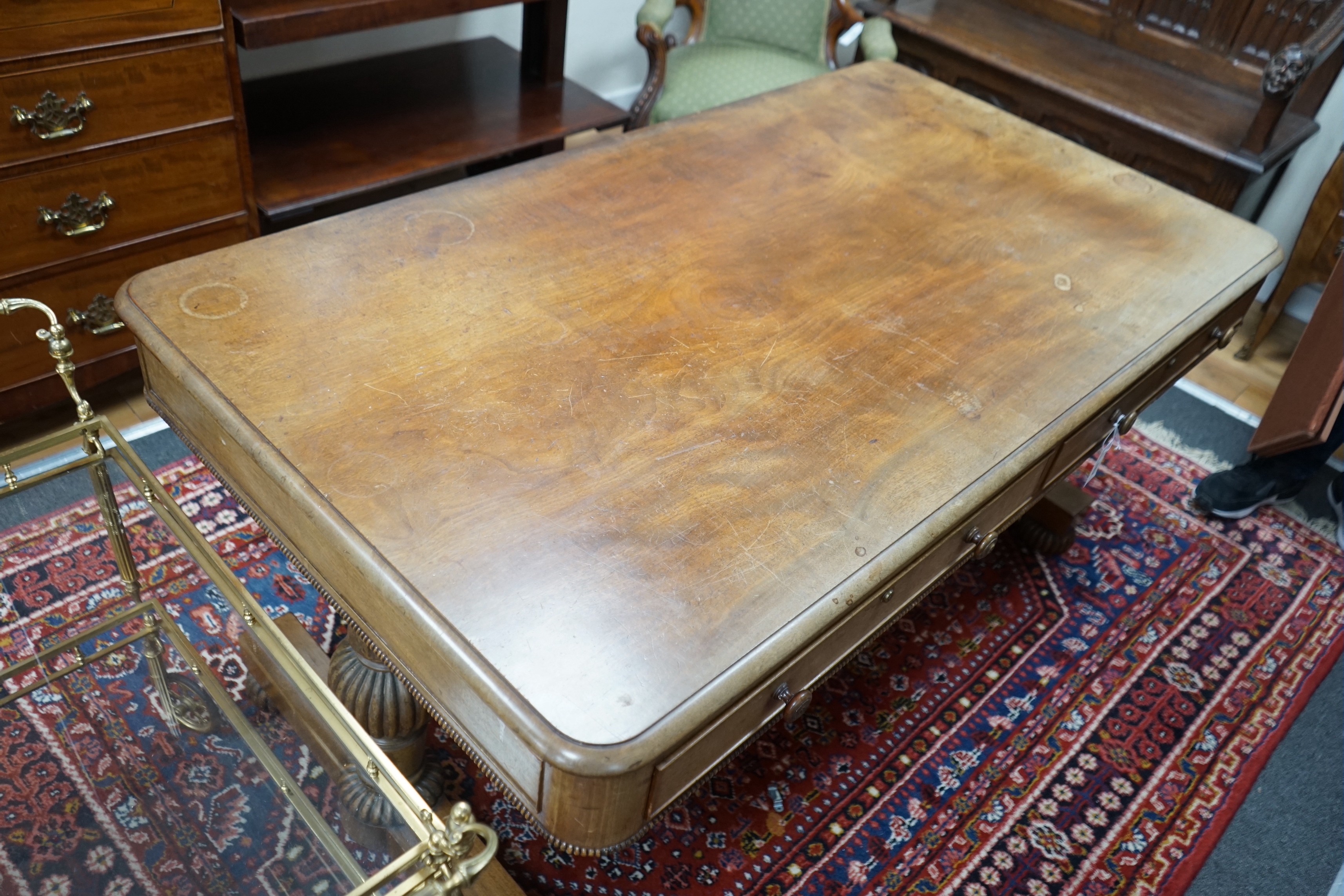 A William IV mahogany library table, width 152cm, depth 85cm, height 71cm